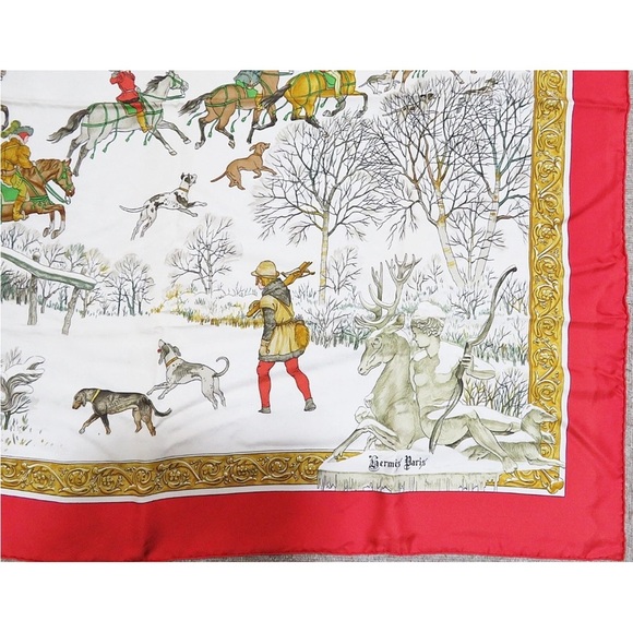 Hermes Red and Gold Equestrian Scarf - Picture 5 of 11